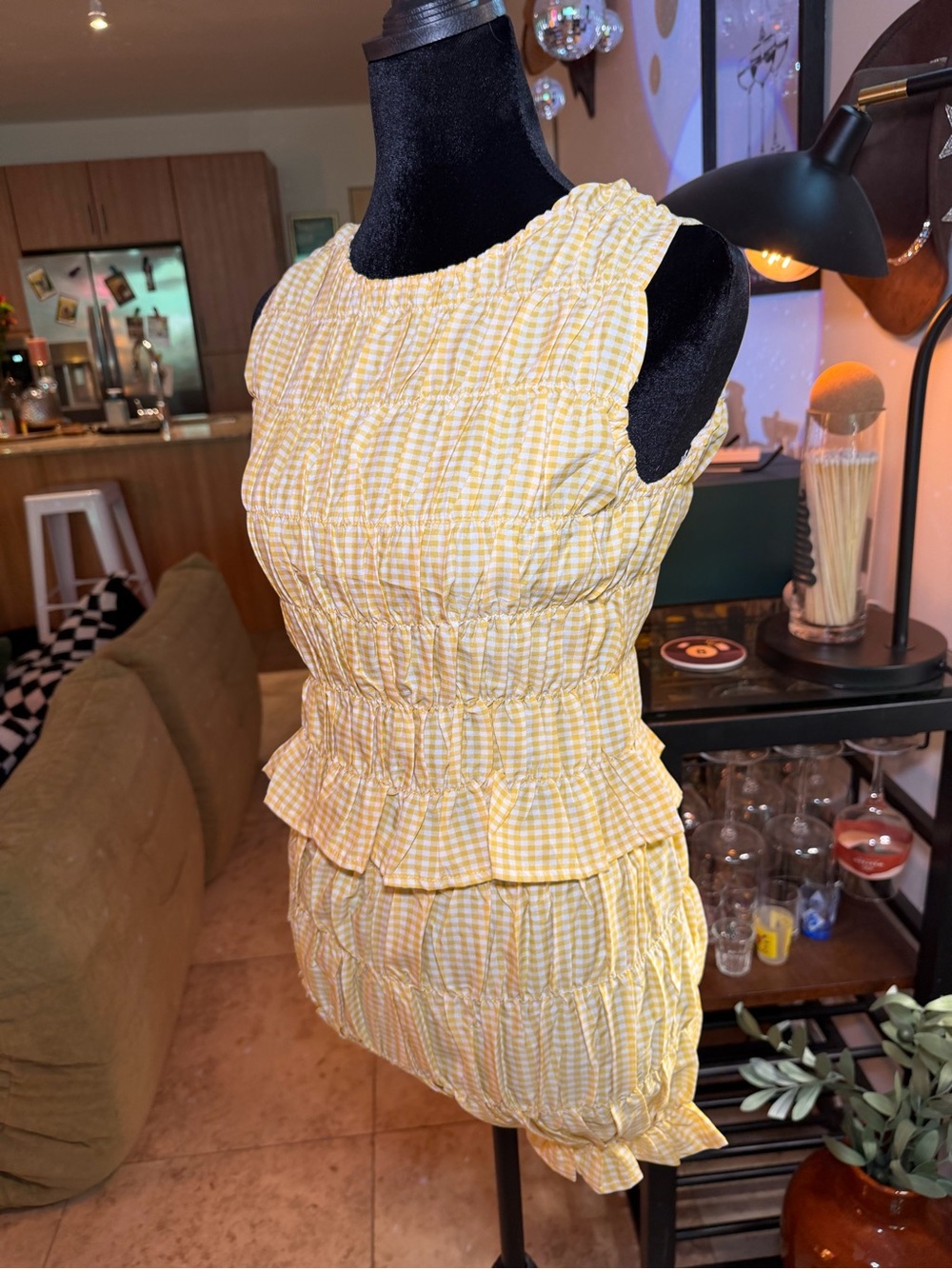 Smocked Yellow Gingham Ruffle Mini 2Piece Set - Picture 5 of 11